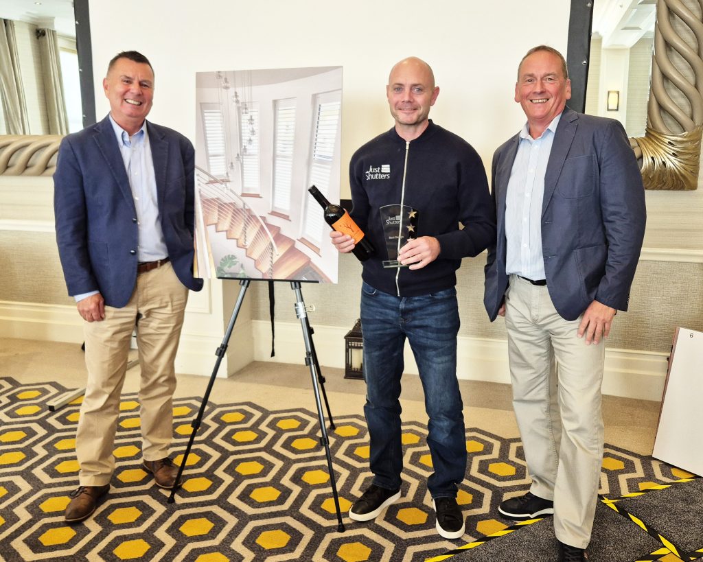 Andrew Cook - Just Shutters Cornwall receiving his installation of the year award